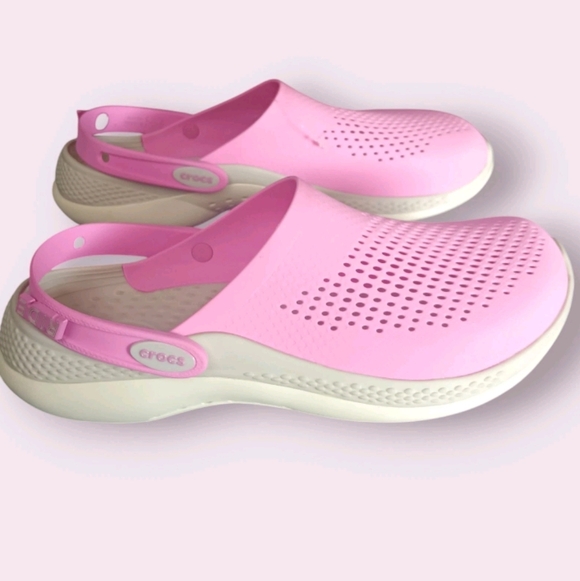 CROCS Men\'s Size 11 Lite Ride Slip On Pink White Grey Slingback Sandal Shoes